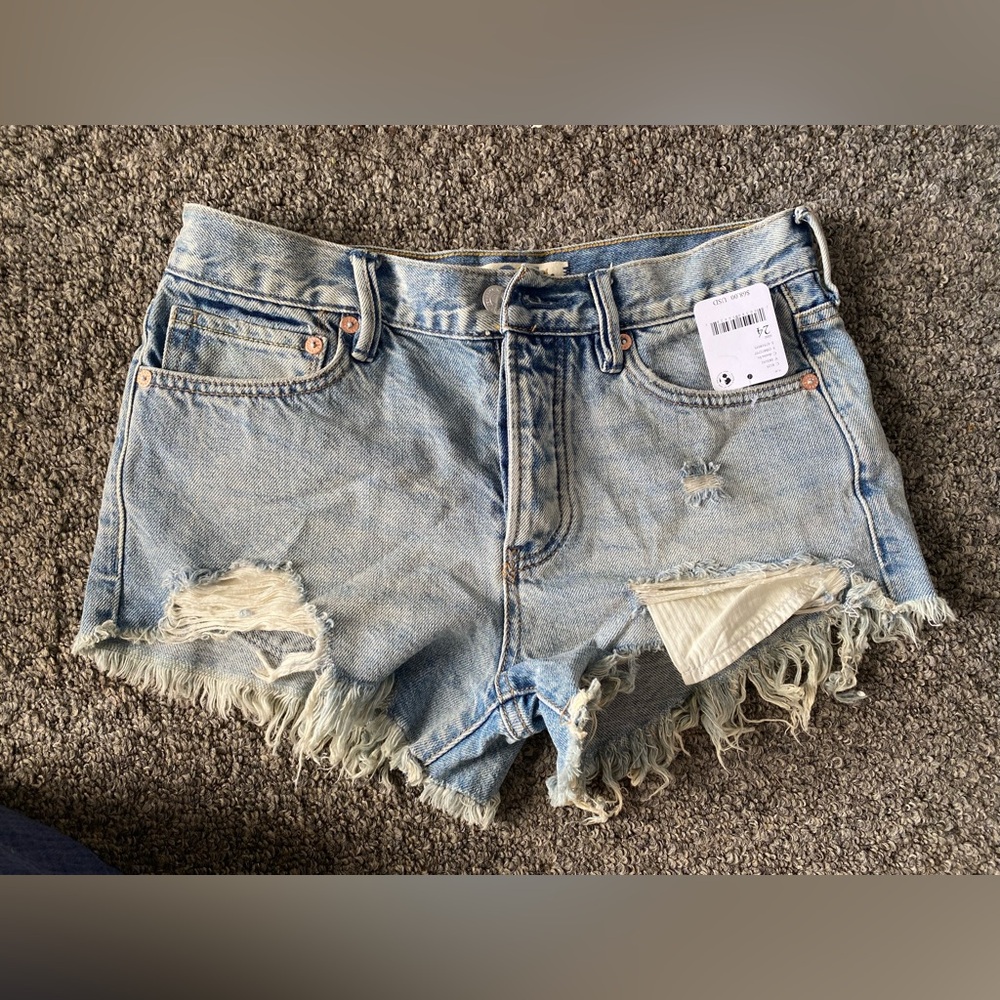 Free People Light Blue Distressed Jean Shorts